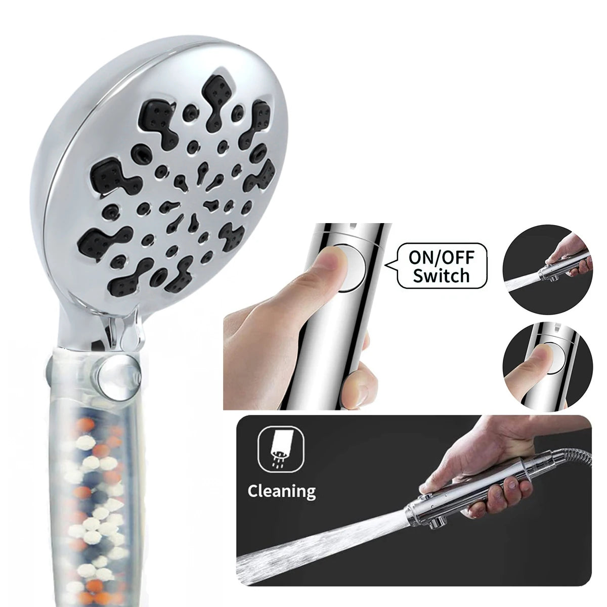 Rain Shower Head with Handheld Spray, Hard Water Filter Silver Filtered Shower Head  Holder with Hose  High Pressure