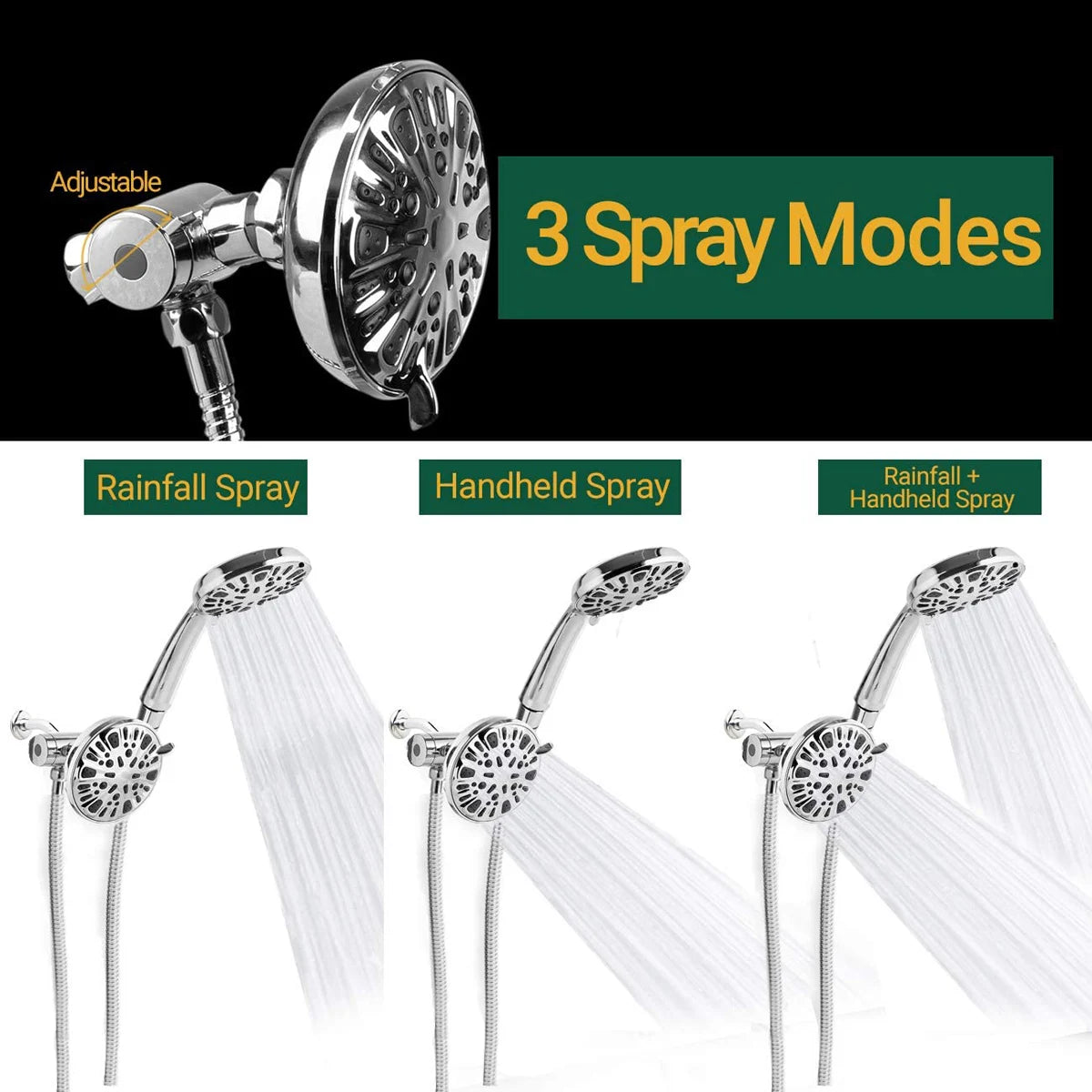 Hot Selling 9 Function Chrome ABS Spa Hand Shower and Overhead Rain Shower Combo with 3 Way diverter