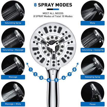 Hot Sale  Adjustable Flow Control Button 8 Spray Modes Handheld Shower Set Bathroom Shower Head