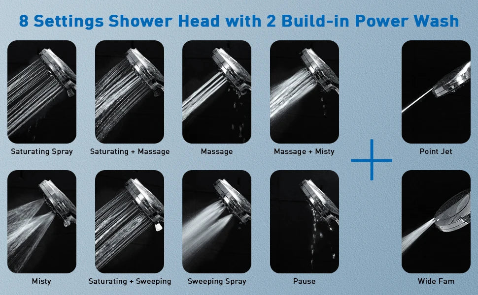 10+8 High Pressure Power Spray High Quality Hand Held Shower Head Holder Wall Mount ABS Chrome Plated Shower Head Combo