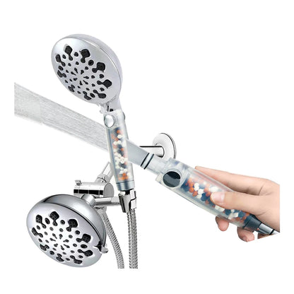 Rain Shower Head with Handheld Spray, Hard Water Filter Silver Filtered Shower Head  Holder with Hose  High Pressure