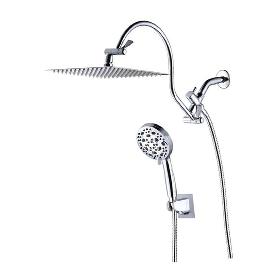 Matte chrome Wall Mounted Rain Mixer Combo Faucet Set Rainfall Shower Head System Shower sets for Bathroom