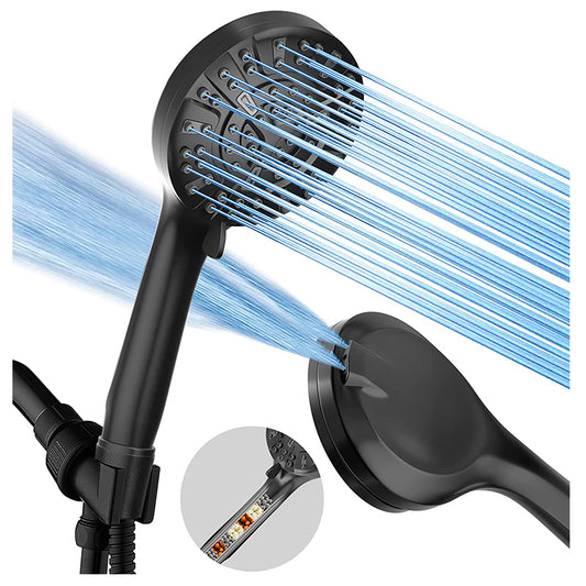 Water saving handheld luxury bathroom 10 functions handheld shower head, black ionic shower head