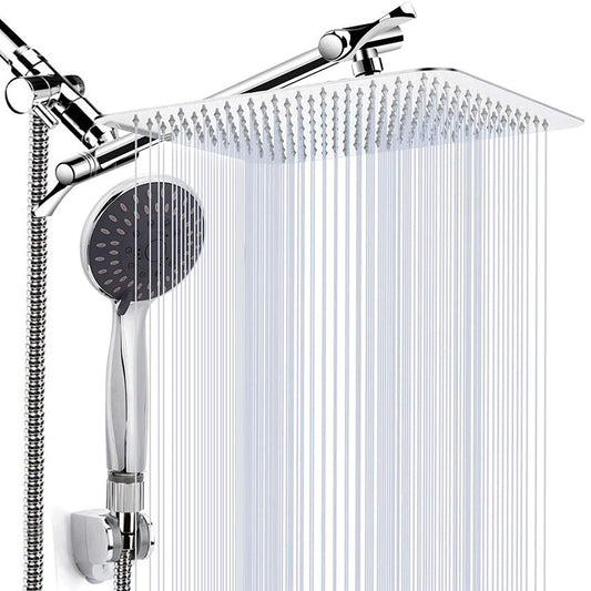 High Pressure 8'' Rainfall Stainless Steel Shower Head/Handheld Combo with hose Anti-leak Shower Head with Holder