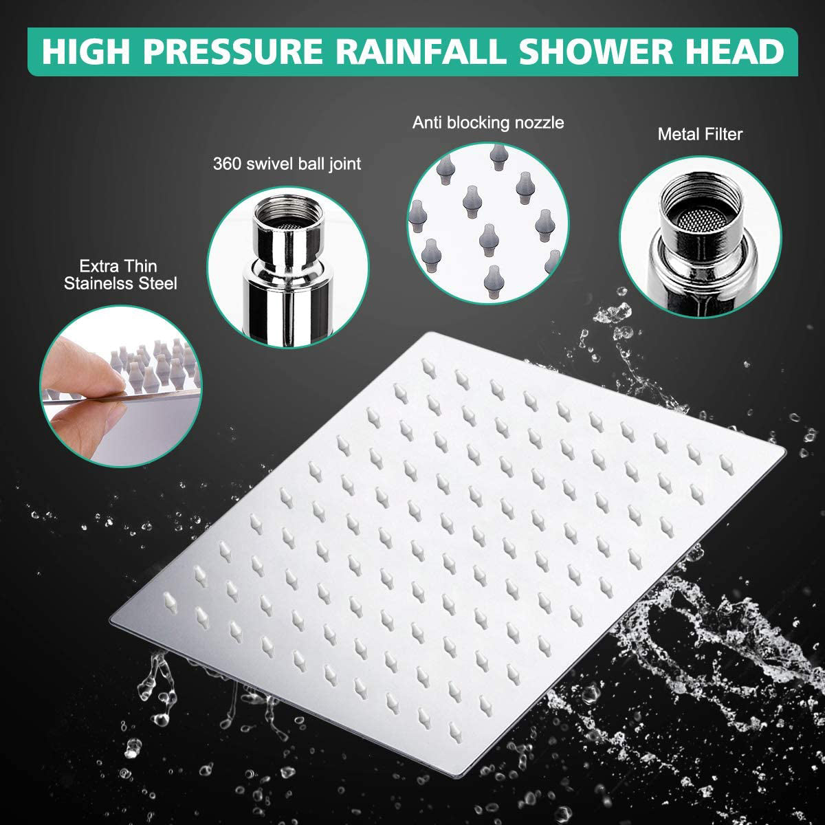 Bathroom 3 Modes Adjustable 8 inches Rainfall Spa Saving Water Mineral Anion Stones Filter High Pressure Shower Head combo Set