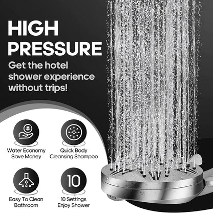 10 Function High Pressure Shower Head with 2 jet Spray Modes Filter Handheld Showerhead