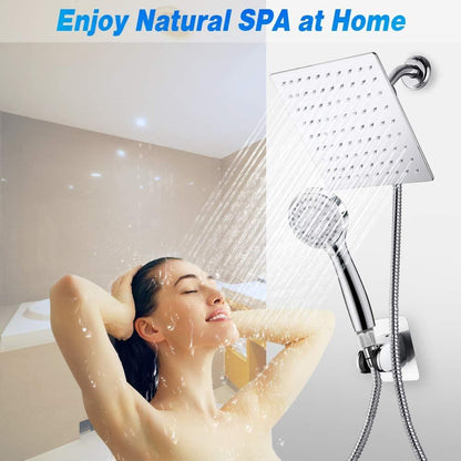 High Pressure 8'' Rainfall Stainless Steel Shower Head,Handheld Combo with 60'' Hose Anti-leak Shower head Powerful Spray