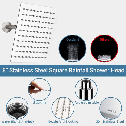 High Pressure Rainfall Shower Head Handheld Combo 9 Settings Stainless Steel Bath Showerhead Height/Angle Adjustable