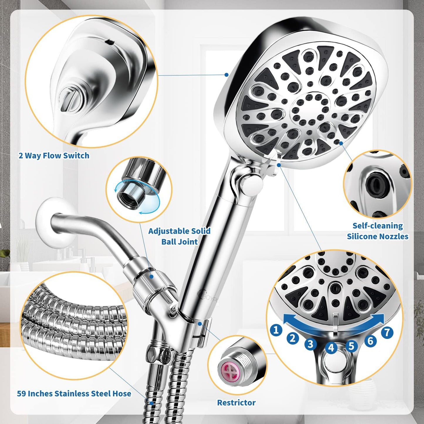 Shower Head Water Saving High Pressure Spray Nozzle Bathroom Accessories 10 Function ABS Rain filtered Shower Head