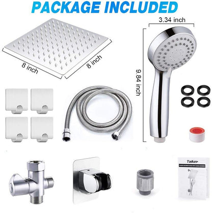 High Pressure 8'' Rainfall Stainless Steel Shower Head,Handheld Combo with 60'' Hose Anti-leak Shower head Powerful Spray