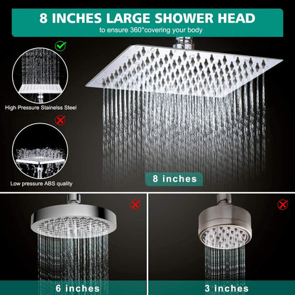 Stainless steel round rainshower shower system set bathroom sprayer, in-wall shower faucet watermark rain shower set