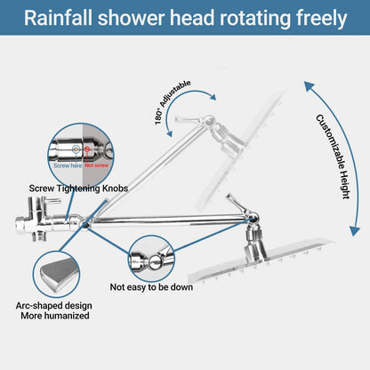 High Pressure Rainfall Shower Head Handheld Combo 9 Settings Stainless Steel Bath Showerhead Height/Angle Adjustable