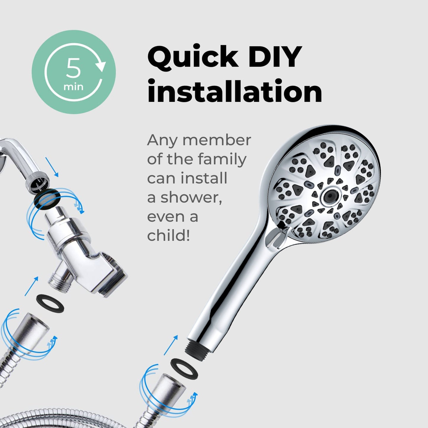 Ultimate Shower - New Design Healthy Negative Ions Purific Rainfall Pressure 9-mode Handheld Shower Head