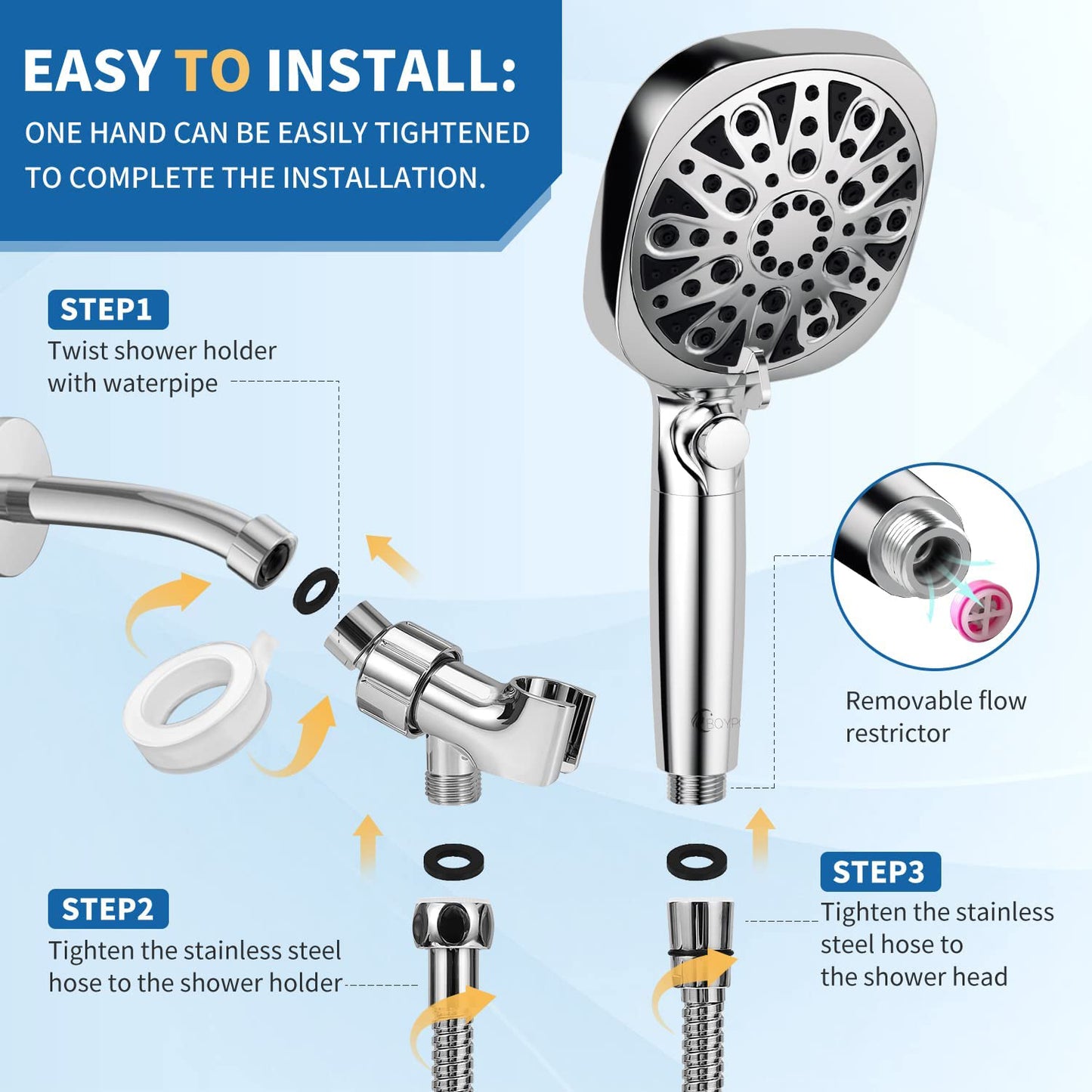 Shower Head Water Saving High Pressure Spray Nozzle Bathroom Accessories 10 Function ABS Rain filtered Shower Head