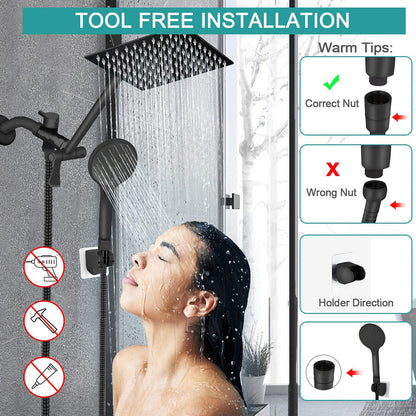 Doppeldusch Matte Black Shower Head Combo 8 10 12 Inch Rain ShowerHead and 9 Settings Handheld Shower Head set Round and Square