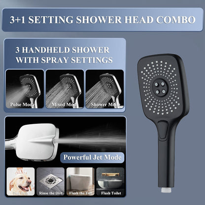 Shower Head Combo,12 Inch High Pressure Rain ShowerHead 3 Setting Handheld Showerhead