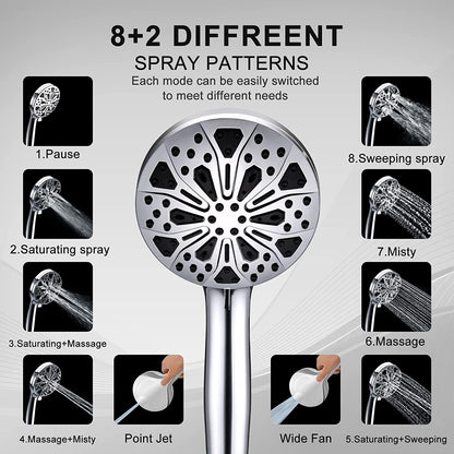 New Black and Chrome High Pressure Handheld Shower Head Set With Bracket Stainless Steel Hose Set For Bathroom