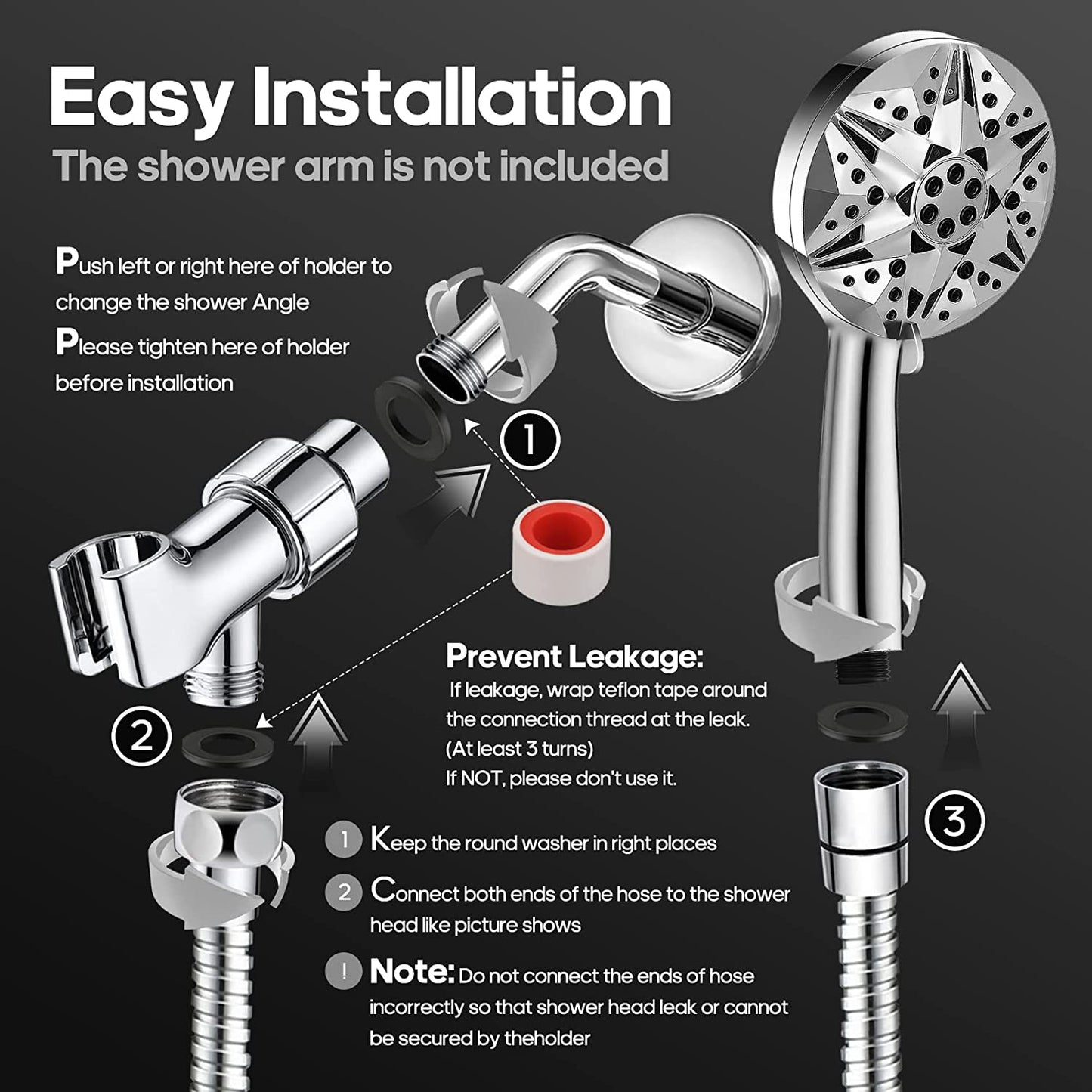 10 Function High Pressure Shower Head with 2 jet Spray Modes Filter Handheld Showerhead